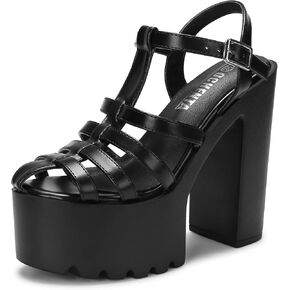 Aeslech Women's Strappy Platform Block High Heeled Sandals Lug Sole Chunky Heels