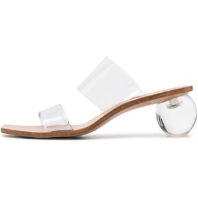 keleimusi Women's Acrylic Ball Slide Sandals with Two Clear Strap Vinyl Heels Mules Slip On Open Toe Shoes