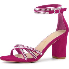 Allegra K Women's Rhinestones Strappy Chunky Heel Sandals