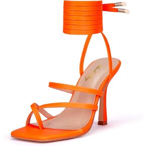 Elisabet Tang Women Sexy Strappy Heeled Sandals,4 inch/10cm Lace Up Square Open Toe Heels Stiletto Thong Sandal Criss-Cross Gladiator High Heel Sandals Shoes