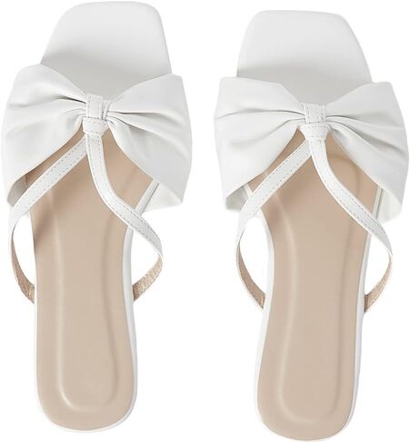 GORGLITTER Women's Bow Knot Square Toe Flat Sandals Open Toe Leather Slide Sandals in Saudi Arabia