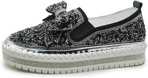 Women's Rhinestones Glitter Slip On Sneakers Cute Bowknot Flat Walking Loafers Platform Dress Shoes in Saudi Arabia