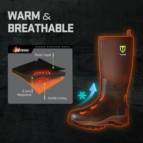TIDEWE Rubber Neoprene Boots for Men and Women, Waterproof Rain Boot | Sturdy 6mm Neoprene Hunting Boots for Arctic Outdoor Use, Heat-Retaining Insulation Rain Boots with Reinforced Toe in Saudi Arabia