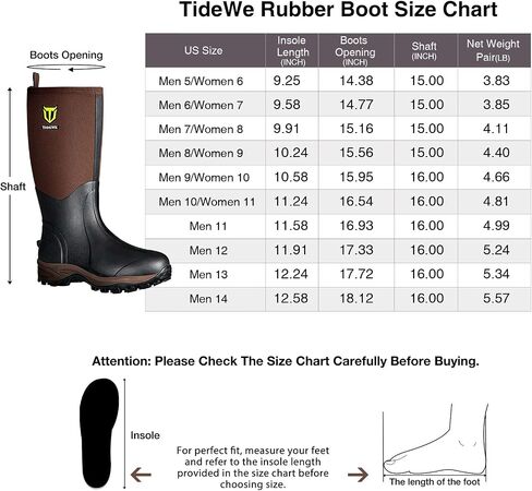 TIDEWE Rubber Neoprene Boots for Men and Women, Waterproof Rain Boot | Sturdy 6mm Neoprene Hunting Boots for Arctic Outdoor Use, Heat-Retaining Insulation Rain Boots with Reinforced Toe in Saudi Arabia