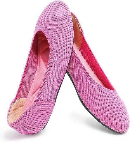 Women's Ballet Flat Knit Round Toe Slip On Walking Comfort Flexible Soft Shoes for Woman Low Wedge in Kuwait