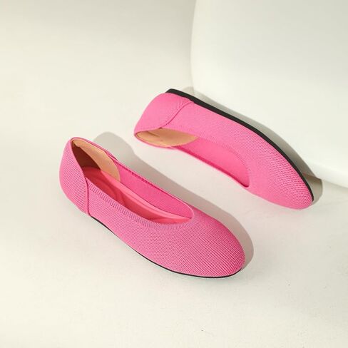 Women's Ballet Flat Knit Round Toe Slip On Walking Comfort Flexible Soft Shoes for Woman Low Wedge in Kuwait
