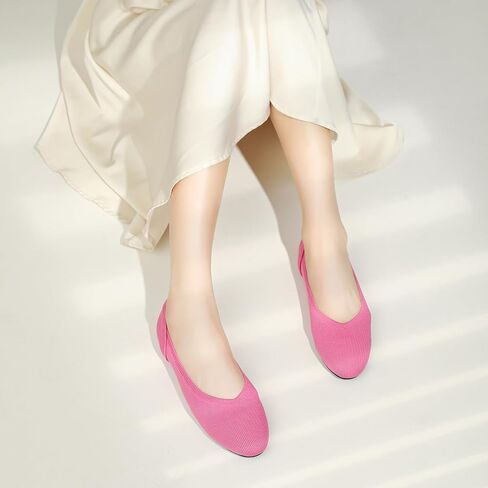 Women's Ballet Flat Knit Round Toe Slip On Walking Comfort Flexible Soft Shoes for Woman Low Wedge in Kuwait