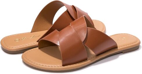 Women's Flat Sandals Cross Strappy Slide Sandal Open Toe Crosscriss Strap Slip-on H Band Flat Sandal Casual Dressy Summer Sandals in Saudi Arabia