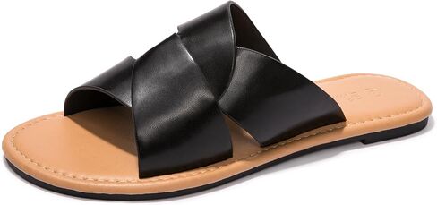 صندل نسائي مسطح صندل متقاطع Strappy صندل مفتوح من الأمام وشريط متقاطع سهل الارتداء على شكل حرف H صندل مسطح صندل صيفي أنيق غير رسمي in Kuwait