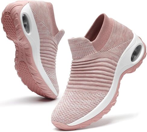 HKR Women Slip On Walking Shoes Mesh Upper Cushioned Sock Sneakers Lightweight Comfortable Walking Sneakers with Arch Support Mix Dark Pink Size 9.5 in Saudi Arabia