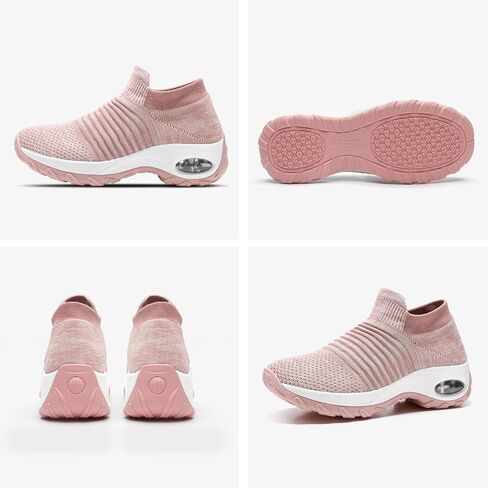 HKR Women Slip On Walking Shoes Mesh Upper Cushioned Sock Sneakers Lightweight Comfortable Walking Sneakers with Arch Support Mix Dark Pink Size 9.5 in Saudi Arabia