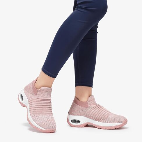 HKR Women Slip On Walking Shoes Mesh Upper Cushioned Sock Sneakers Lightweight Comfortable Walking Sneakers with Arch Support Mix Dark Pink Size 9.5 in Saudi Arabia