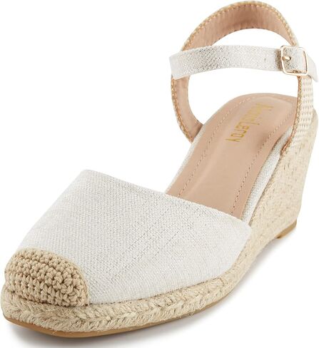 Alexis Leroy Women’s Embroidered Closed Toe Buckle Strap Espadrilles Wedge Sandals in Saudi Arabia