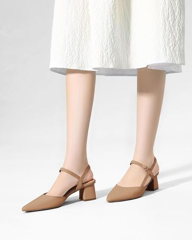 Coutgo Women's Slingback Chunky Low Heels Closed Pointed Toe Heel Wedding Party Dress Pumps Shoes in Saudi Arabia