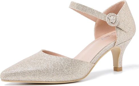 Women's Closed Pointed Toe Heels Ankle Strap D'orsay Kitten Heel Dressy Pumps in Kuwait