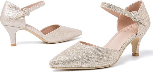 Women's Closed Pointed Toe Heels Ankle Strap D'orsay Kitten Heel Dressy Pumps in Kuwait