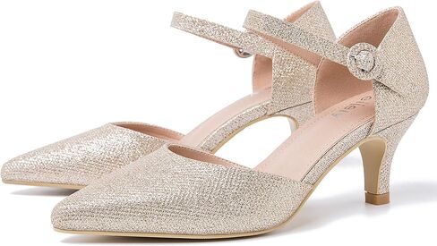 Women's Closed Pointed Toe Heels Ankle Strap D'orsay Kitten Heel Dressy Pumps in Kuwait