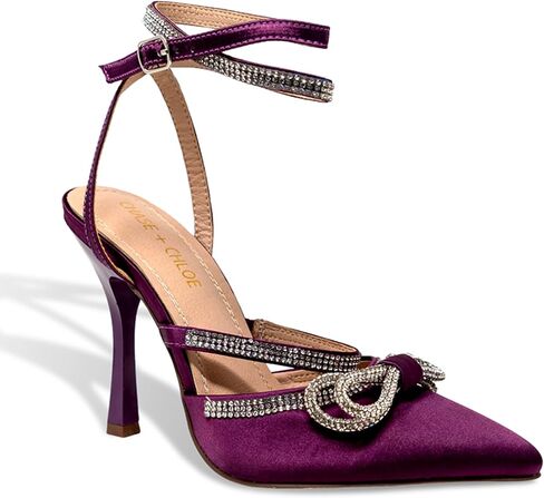 Chase & Chloe Women's Closed Toe Rhinstone Wedding Low Heel Slingback Clear Kitten Heels,Adjustable Strap Pointed Toe Bow Pumps High Heeled Prom Dress Shoes in Saudi Arabia