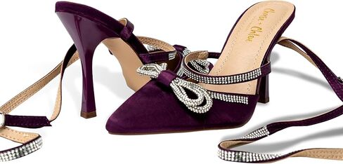 Chase & Chloe Women's Closed Toe Rhinstone Wedding Low Heel Slingback Clear Kitten Heels,Adjustable Strap Pointed Toe Bow Pumps High Heeled Prom Dress Shoes in Saudi Arabia