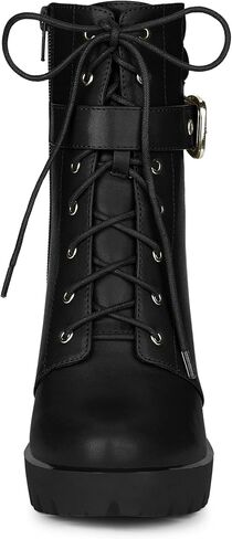 Allegra K Women's Platform Ankle Boots Lace Up Block Heels Combat Boots | Lace Up, Buckle, Zipper, Heel (3 7/8 Inches), Party, Halloween days, Christmas Days, Dating, Evening in Kuwait