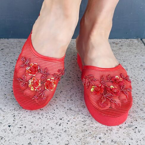 LAVRA Women's Chinese Sequin Mesh Floral Slipper Platform Sandals in Saudi Arabia