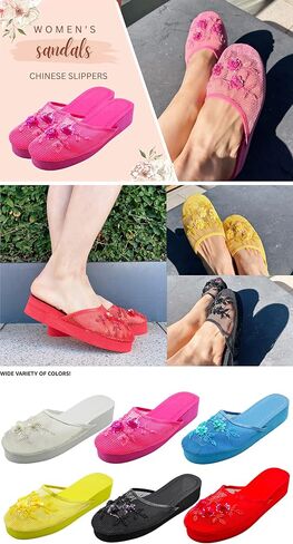 LAVRA Women's Chinese Sequin Mesh Floral Slipper Platform Sandals in Saudi Arabia