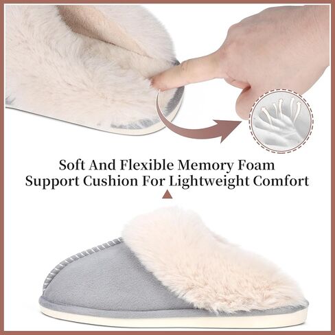 SNOWDROP Women's Slippers,Memory Foam Non-Slip Soft Warm And Cozy Fluffy Fuzzy Faux Fur Slippers,Indoor Outdoor House Slippers in Saudi Arabia