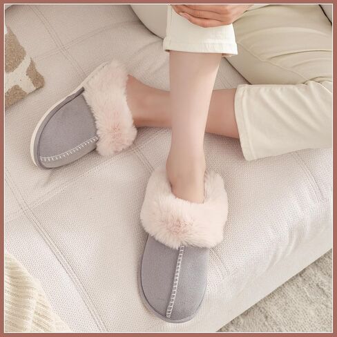 SNOWDROP Women's Slippers,Memory Foam Non-Slip Soft Warm And Cozy Fluffy Fuzzy Faux Fur Slippers,Indoor Outdoor House Slippers in Saudi Arabia