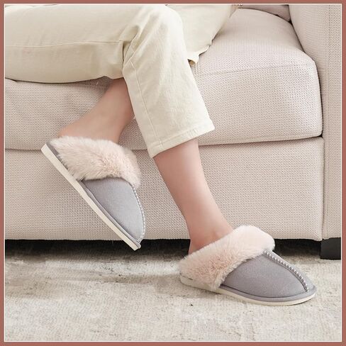SNOWDROP Women's Slippers,Memory Foam Non-Slip Soft Warm And Cozy Fluffy Fuzzy Faux Fur Slippers,Indoor Outdoor House Slippers in Saudi Arabia