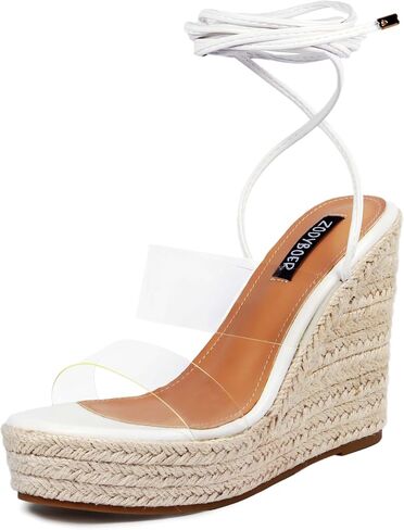 Womens Lace Up Espadrille Wedge Sandals Tie Up Strappy Platform Heels with Clear Straps Open Toe High Heel Wrap Sandals for Women Dressy in Saudi Arabia