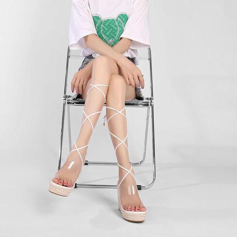 Womens Lace Up Espadrille Wedge Sandals Tie Up Strappy Platform Heels with Clear Straps Open Toe High Heel Wrap Sandals for Women Dressy in Saudi Arabia