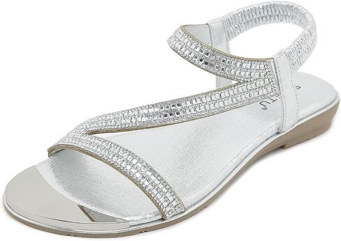 Meeshine Women's Rhinestone Flat Sandals Open Toe Comfortable Dressy Summer Ankle Casual Wedding Party Beach Sandals in Saudi Arabia