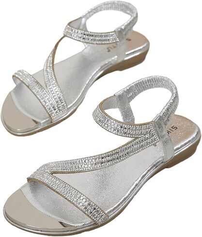 Meeshine Women's Rhinestone Flat Sandals Open Toe Comfortable Dressy Summer Ankle Casual Wedding Party Beach Sandals in Saudi Arabia