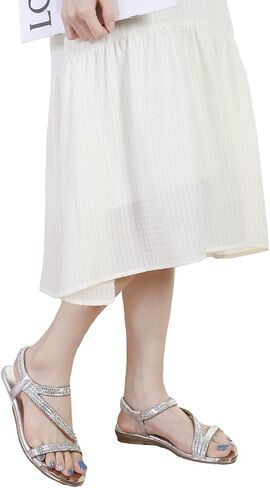 Meeshine Women's Rhinestone Flat Sandals Open Toe Comfortable Dressy Summer Ankle Casual Wedding Party Beach Sandals in Saudi Arabia