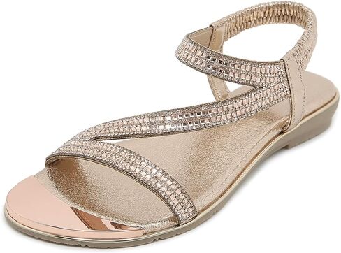 Meeshine Women's Rhinestone Flat Sandals Open Toe Comfortable Dressy Summer Ankle Casual Wedding Party Beach Sandals in Saudi Arabia