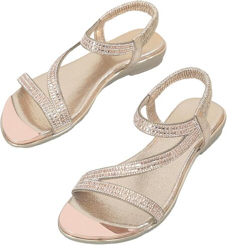 Meeshine Women's Rhinestone Flat Sandals Open Toe Comfortable Dressy Summer Ankle Casual Wedding Party Beach Sandals in Saudi Arabia