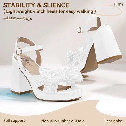 IDIFU IN4 كعب منصة للنساء مكتنزة كتلة عالية الكعب القوس مربع مفتوح اصبع القدم Slingback كعب الصنادل العروس وصيفة الشرف الزفاف حفلة موسيقية اللباس أحذية مريحة أنيق لطيف حزام الكاحل الكعب السميك in Kuwait