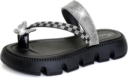 Women's Sparkly Sandals Summer Bling Rhinestone Butterfly Strappy Platform Casual Beach Thick Bottom Flip Flop in Saudi Arabia