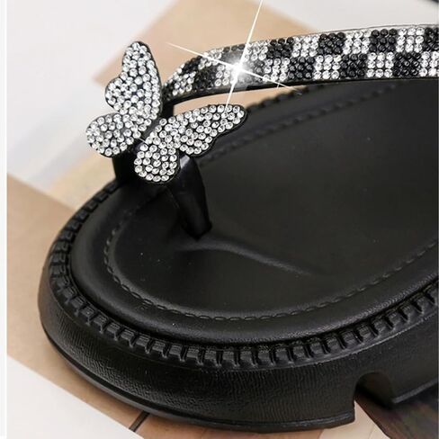 Women's Sparkly Sandals Summer Bling Rhinestone Butterfly Strappy Platform Casual Beach Thick Bottom Flip Flop in Saudi Arabia