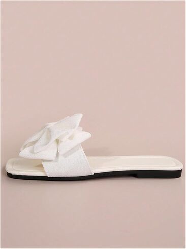 GORGLITTER Women's Bow Flat Sandals White Sandals Open Toe Slip On Slides Shoes in Kuwait