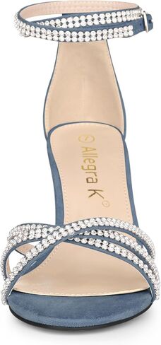 Allegra K Women's Rhinestones Strappy Chunky Heel Sandals in Saudi Arabia