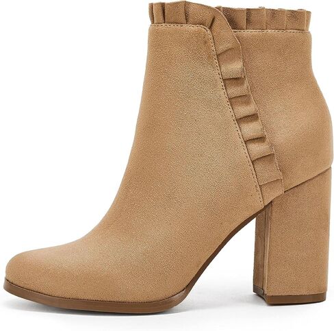 حذاء نسائي من Ermonn بكعب مكتنز للكاحل من الجلد السويدي الصناعي المكشكش للخريف والشتاء أحذية غربية in Kuwait