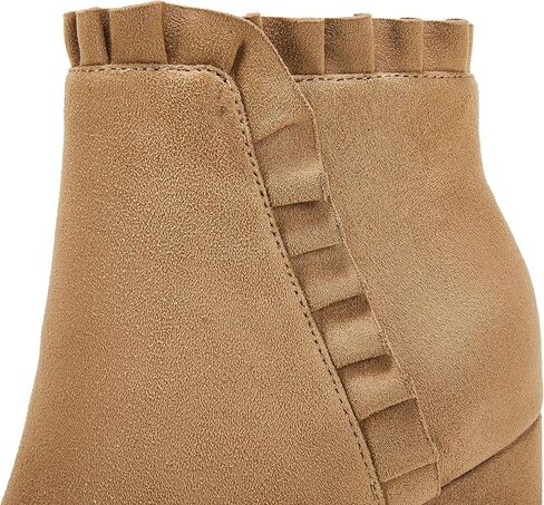 حذاء نسائي من Ermonn بكعب مكتنز للكاحل من الجلد السويدي الصناعي المكشكش للخريف والشتاء أحذية غربية in Kuwait