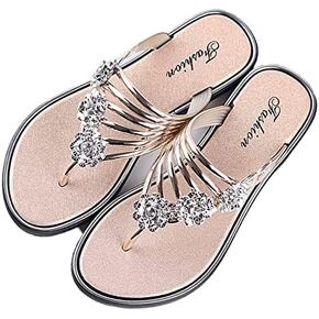 Women's Rhinestone Rose Open Toe Flip Flops Summer Fashion Slippers New Sandals Comfortable Non-Slip Flat Slippers
