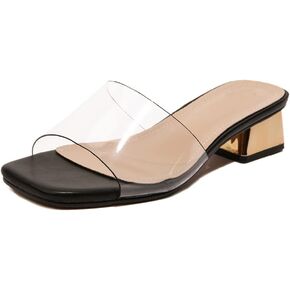 Women's Low Heel Clear Mule Sandal Square Toe Transparent Dress Sandal