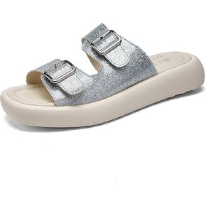 Women Casual Sandals Double Buckle Adjustable Slip-on Slides Dressy Comfort Platform Sandals