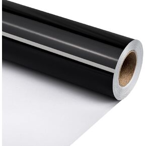 Flyhill Metallic Wrapping Paper-17inches X 32.8ft（46.8sqft-Solid Color with Mirror Shiny Black for Birthday,Wedding,Mother's Day