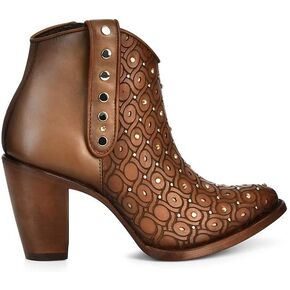 Cuadra Women's Leather Bootie with Swarovski Crystals and Zipper Brown