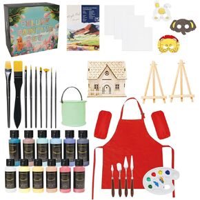 Colorful Acrylic Paint Set for Wooden Birdhouse, 12 Colors Permanent Kids Acrylic Paints with 6 Brushes, Non Toxic Acrylic Paints No Fading Rich Pigment for Wooden Crafts Paints