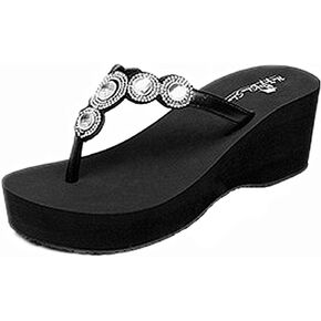 Womens High Wedge Flip-flops Rhinestone Platform Sandals